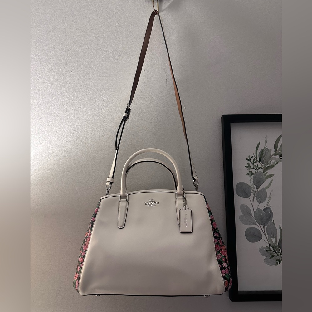 Coach Margo Chalk White with Pink Floral Detail Satchel Crossbody Bag - Picture 4 of 11